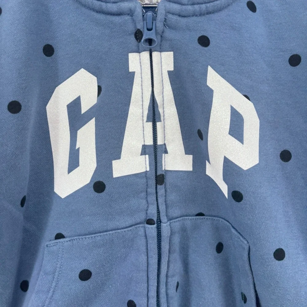 GAP Kids Blue Polka Dot Full‎ Zip Hoodie Sweatshirt Girl's 6-7